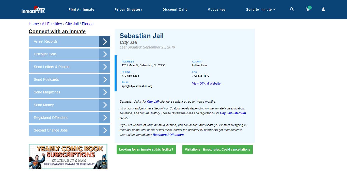 Sebastian Jail | Inmate Locator